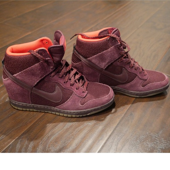 Nike Dunk High Women's Suede Burgundy Wine Orange Lined Sneakers Size 9 - Picture 5 of 10